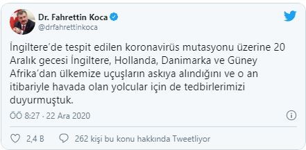 Bakan Koca'dan koronavirüs mutasyonu açıklaması!